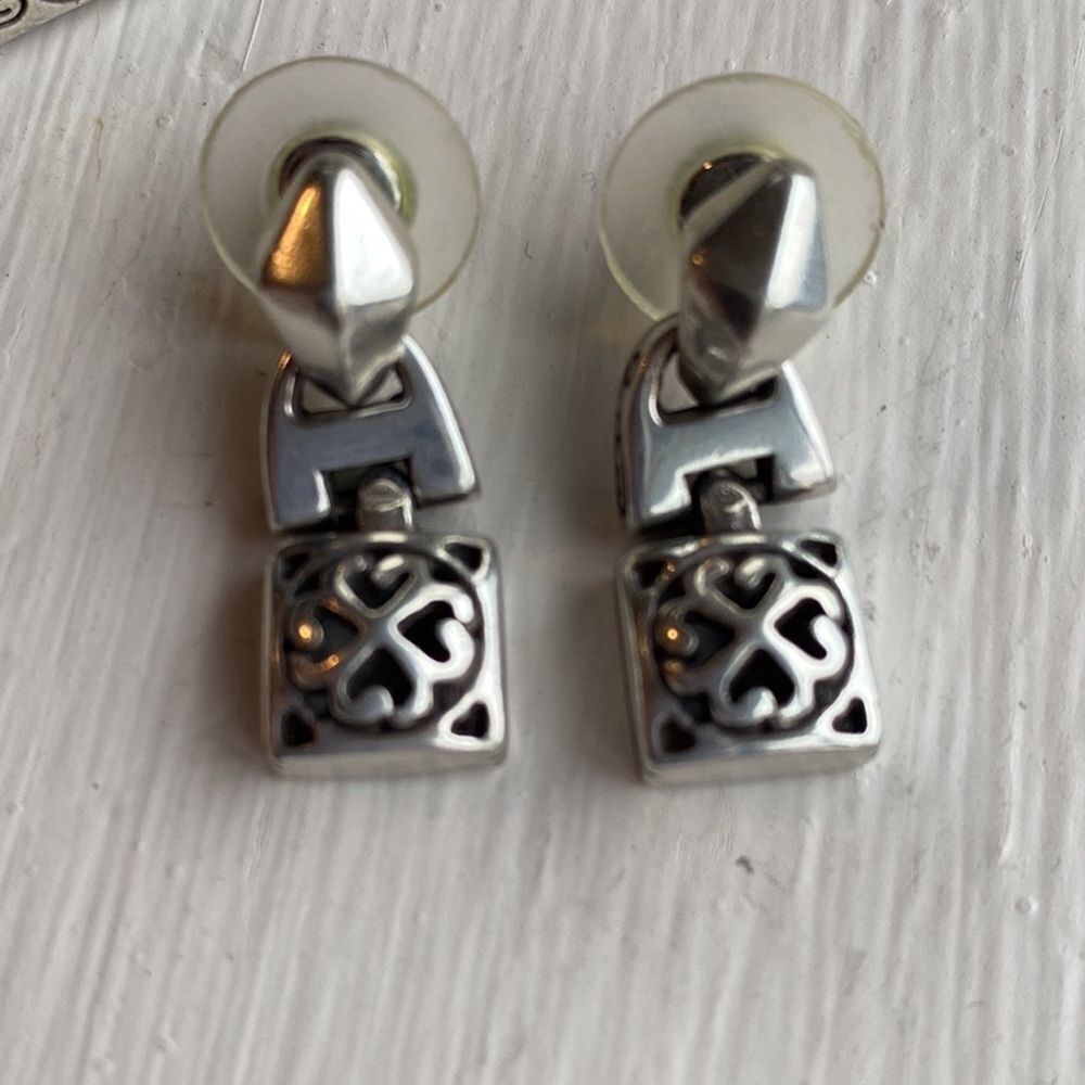 BRIGHTON vintage silver Tribeca square link dangle‎ post earrings